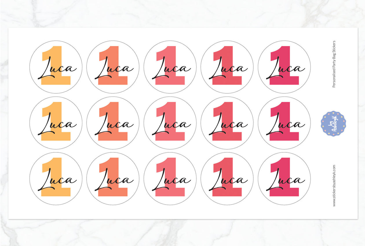 Personalised Birthday Party Bag Stickers - Peach