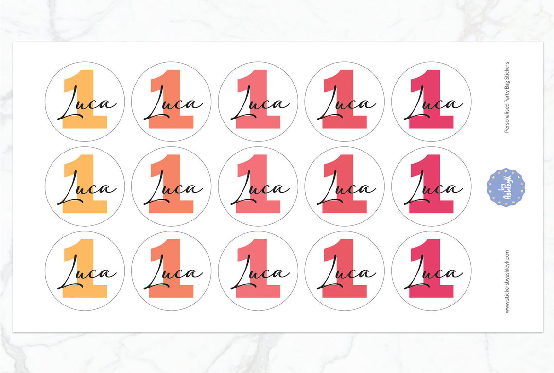 Personalised Birthday Party Bag Stickers - Peach