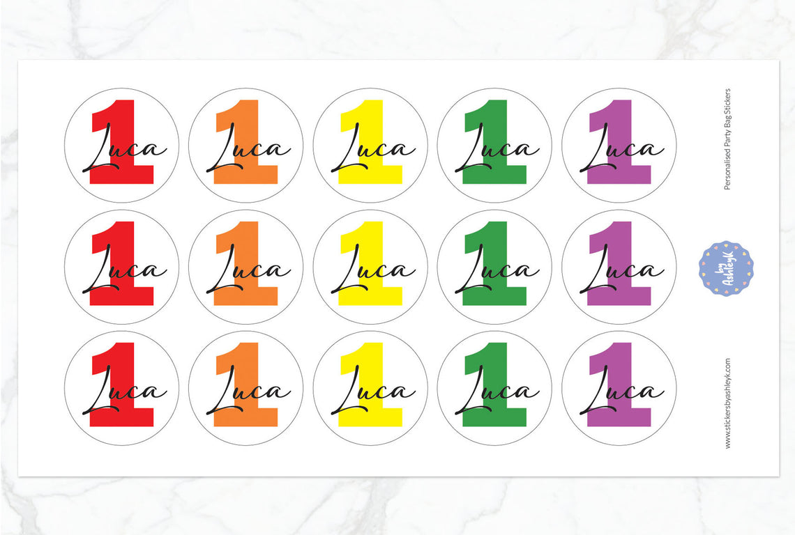 Personalised Birthday Party Bag Stickers - Rainbow