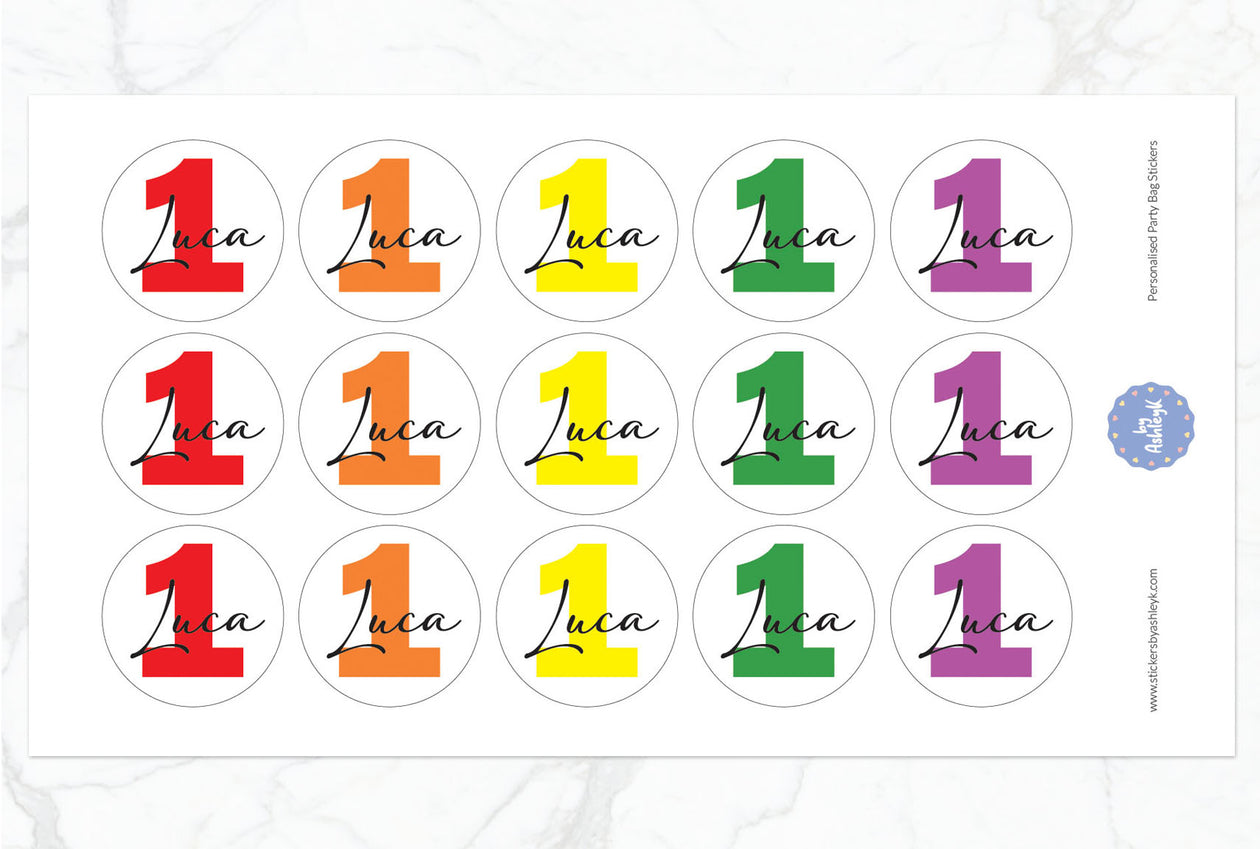 Personalised Birthday Party Bag Stickers - Rainbow