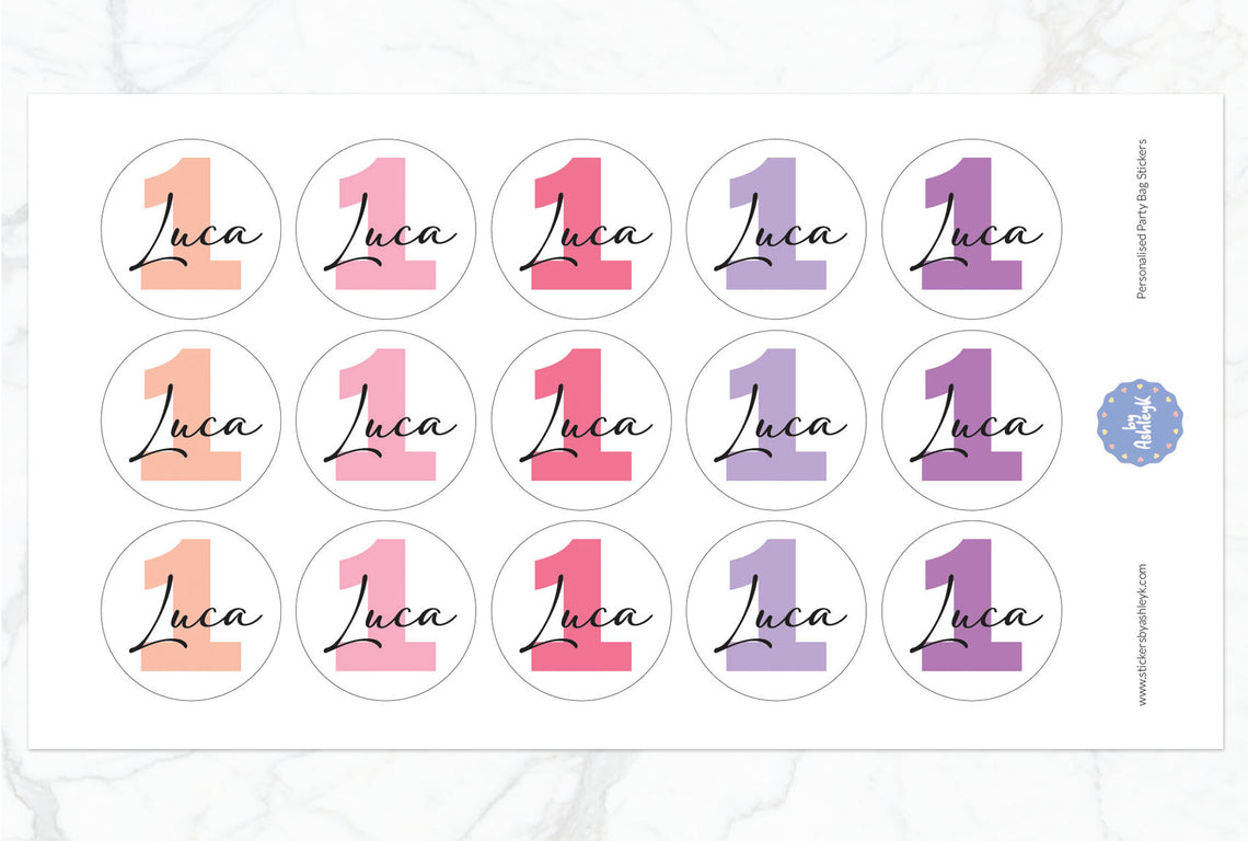 Personalised Birthday Party Bag Stickers - Raspberry