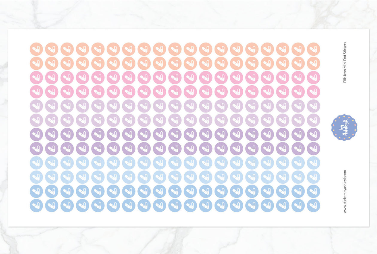 Pills Icon Mini Dot Planner Stickers - Pastel Sunset