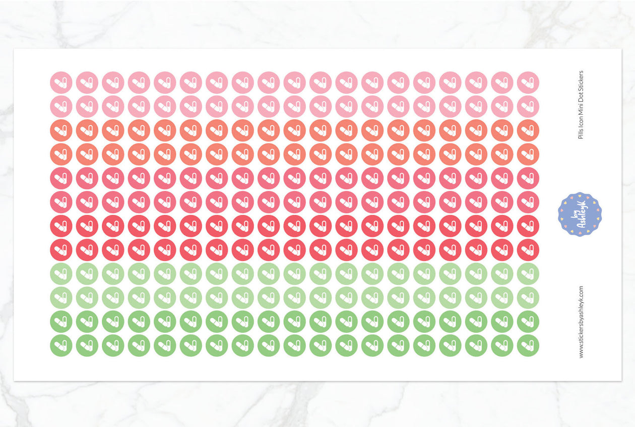 Pills Icon Mini Dot Planner Stickers - Strawberry