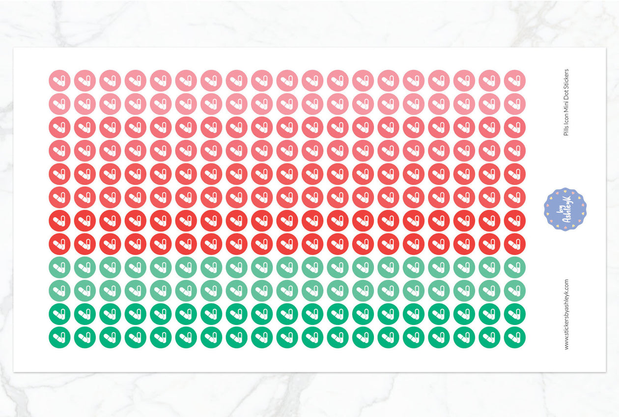 Pills Icon Mini Dot Planner Stickers - Watermelon