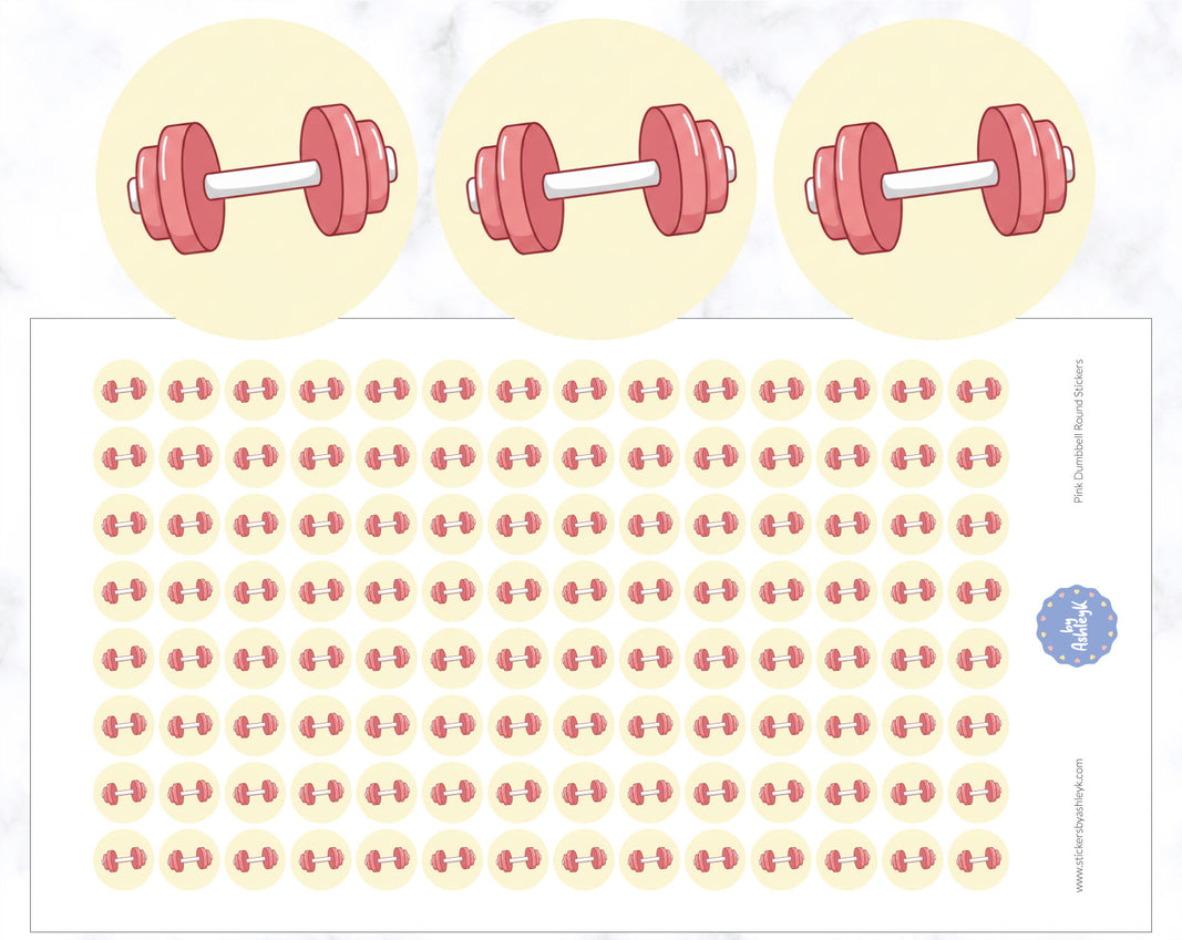 Pink Dumbbell Round Stickers