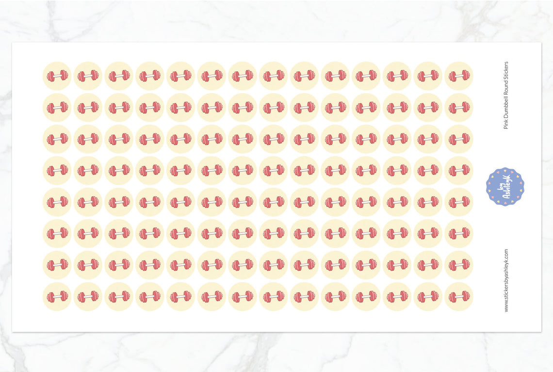 Pink Dumbbell Round Stickers