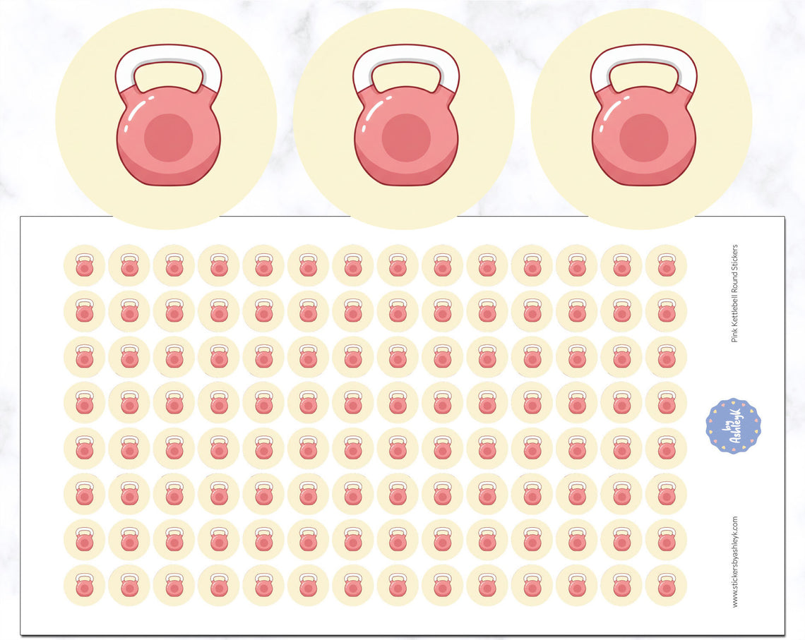 Pink Kettlebell Round Stickers