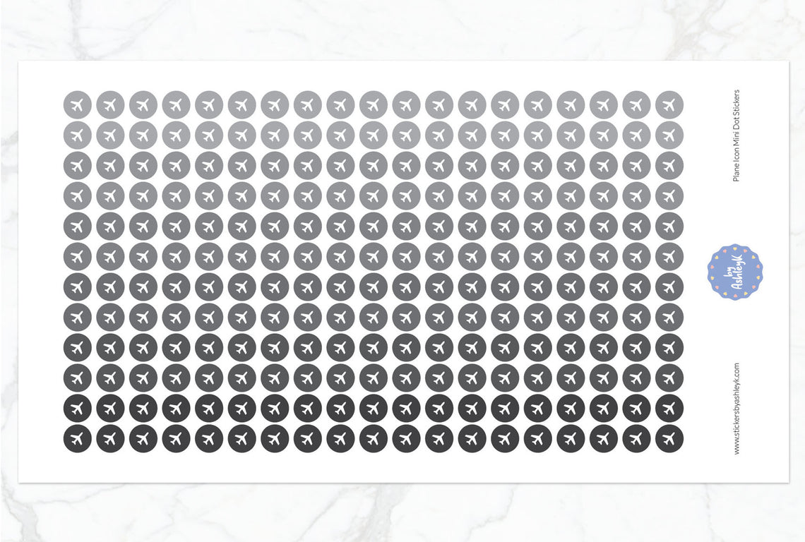 Plane Icon Mini Dot Planner Stickers - Monochrome