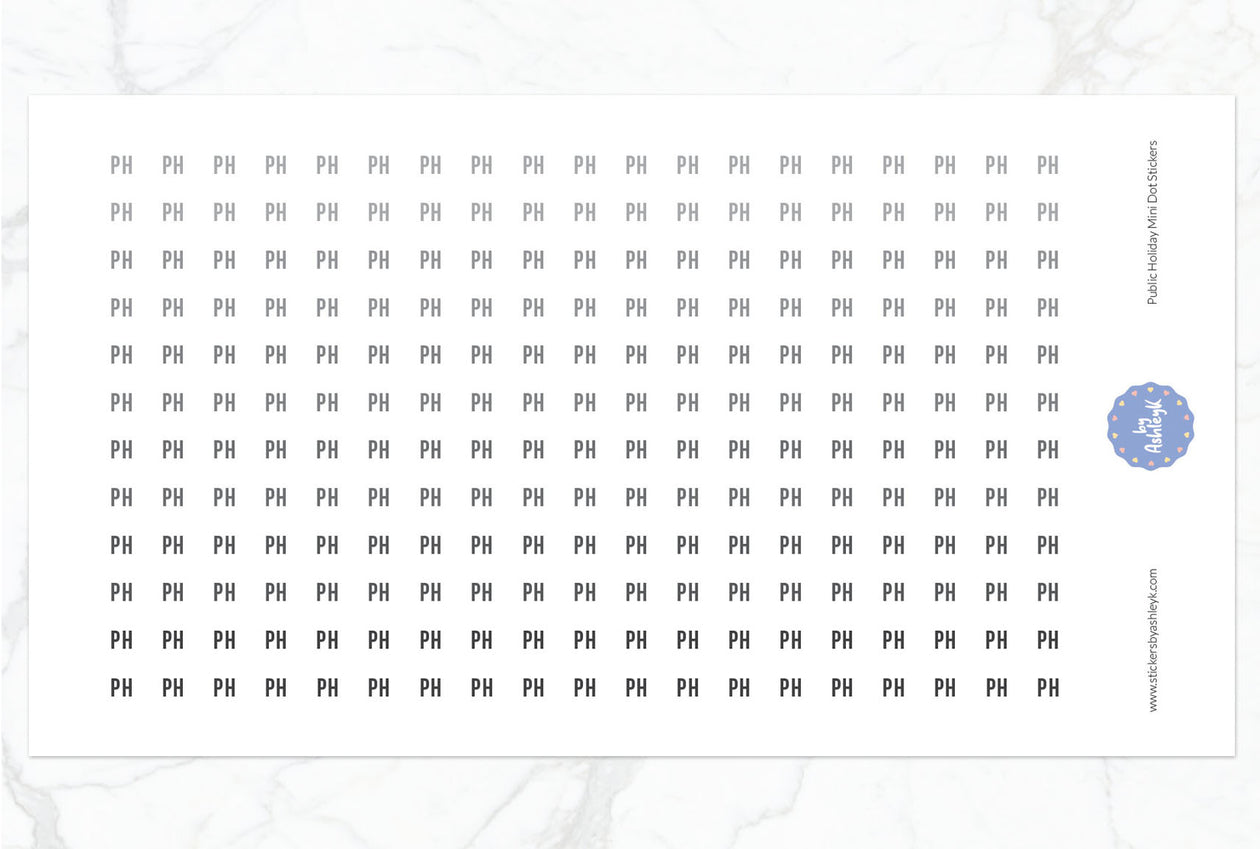 Public Holiday Mini Dot Planner Stickers - Monochrome