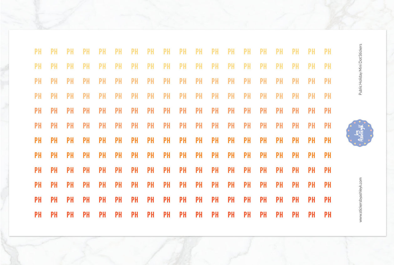 Public Holiday Mini Dot Planner Stickers - Orange