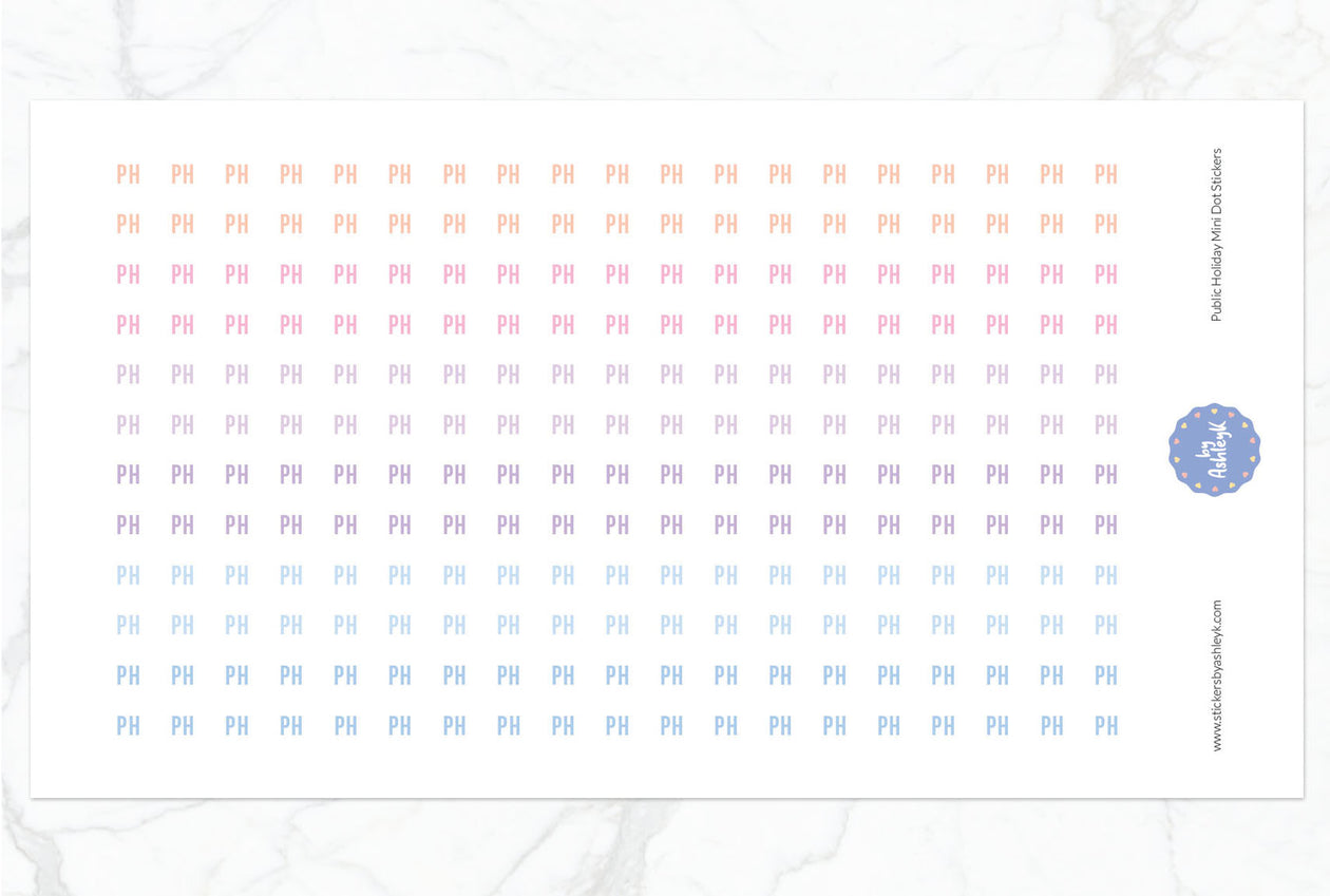 Public Holiday Mini Dot Planner Stickers - Pastel Sunset