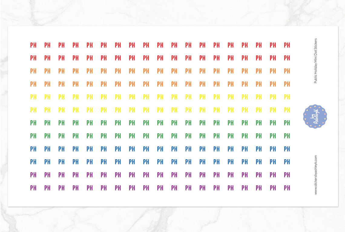 Public Holiday Mini Dot Planner Stickers - Rainbow