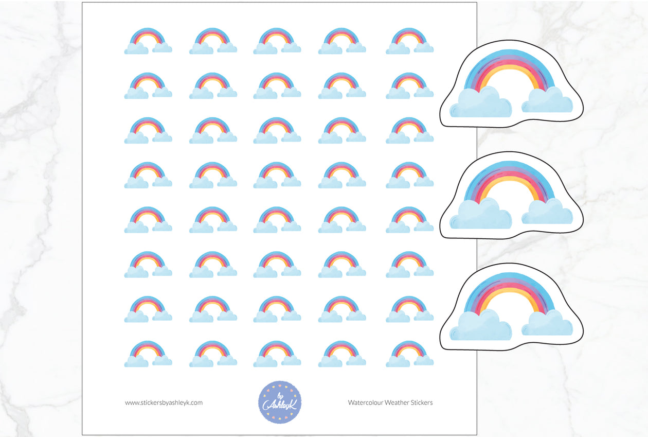Rainbow Watercolour Weather Planner Stickers