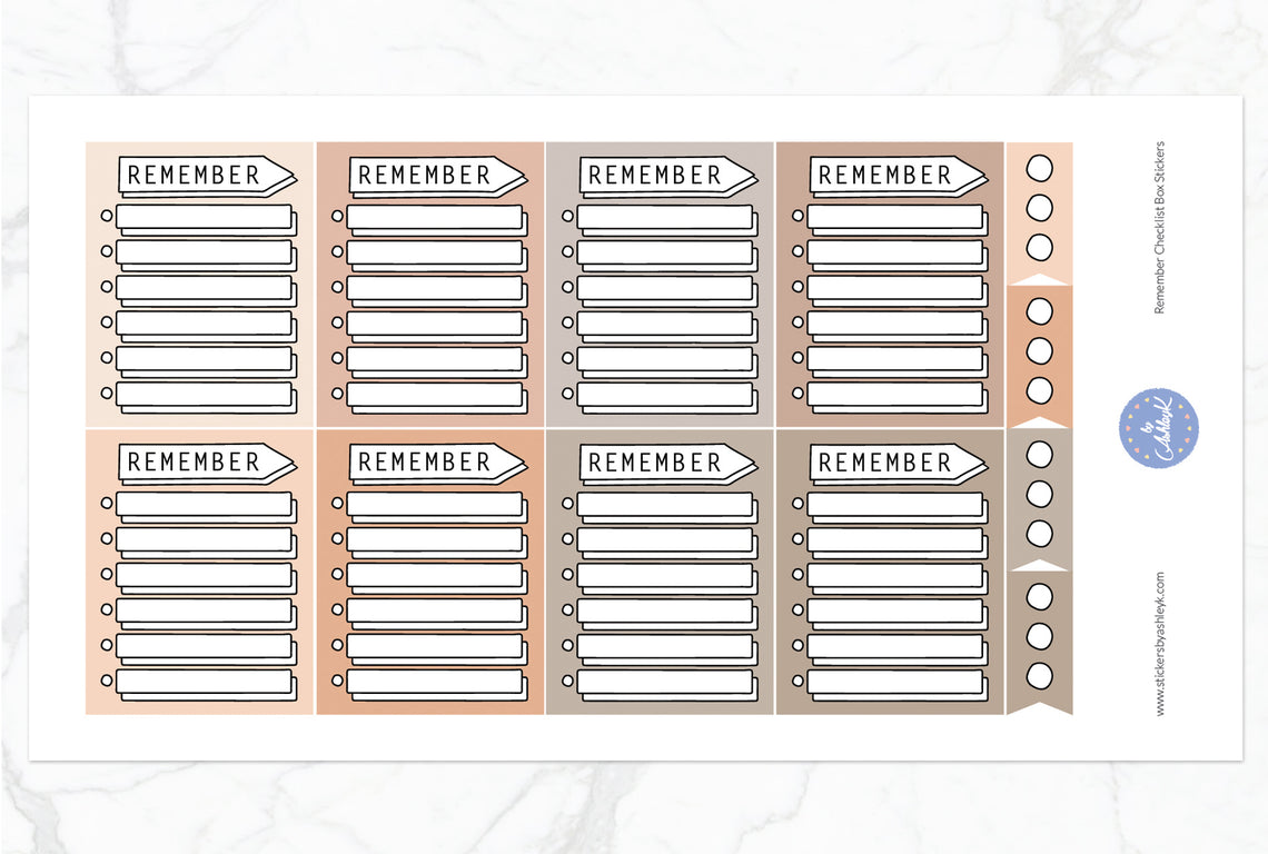 Remember Checklist Box Stickers - Beige Neutral