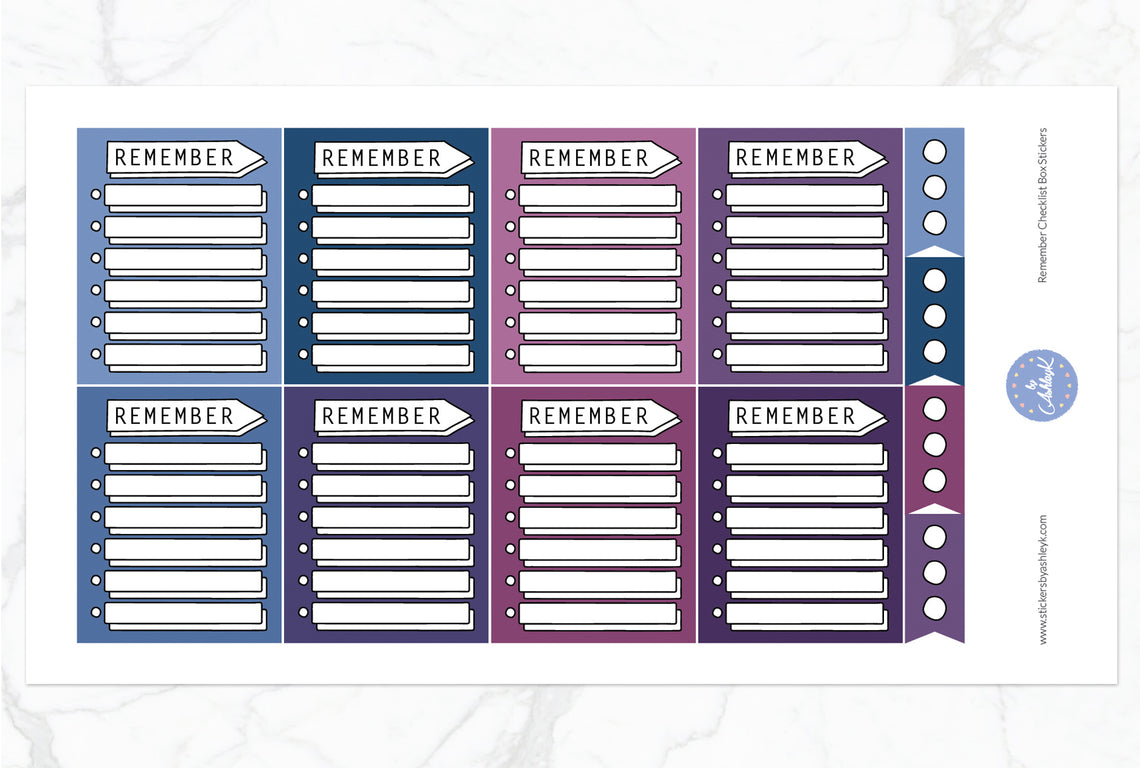 Remember Checklist Box Stickers - Blueberry