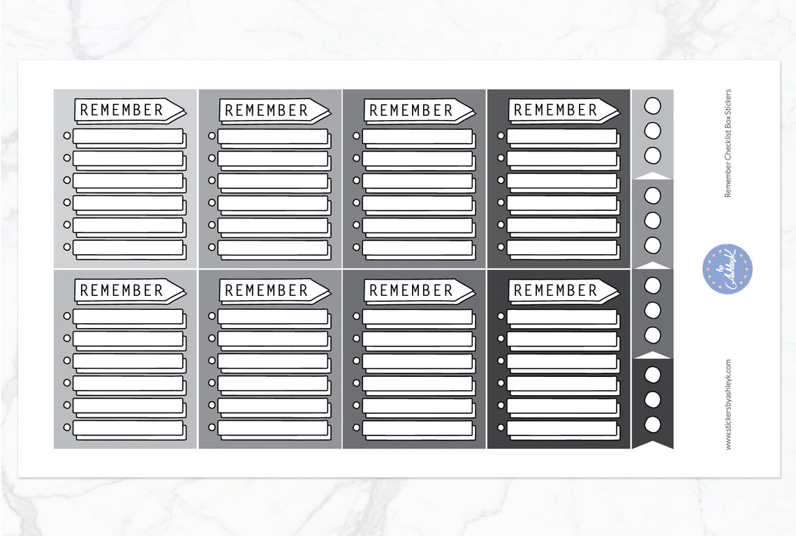Remember Checklist Box Stickers - Monochrome