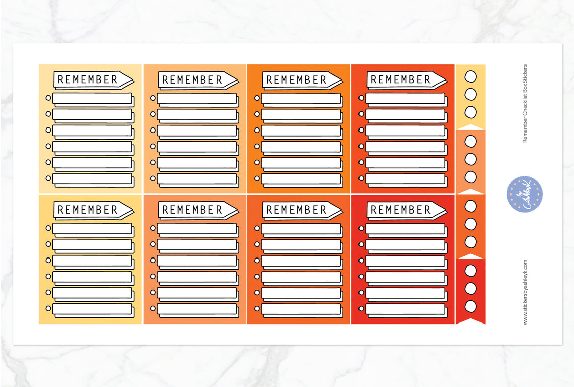Remember Checklist Box Stickers - Orange
