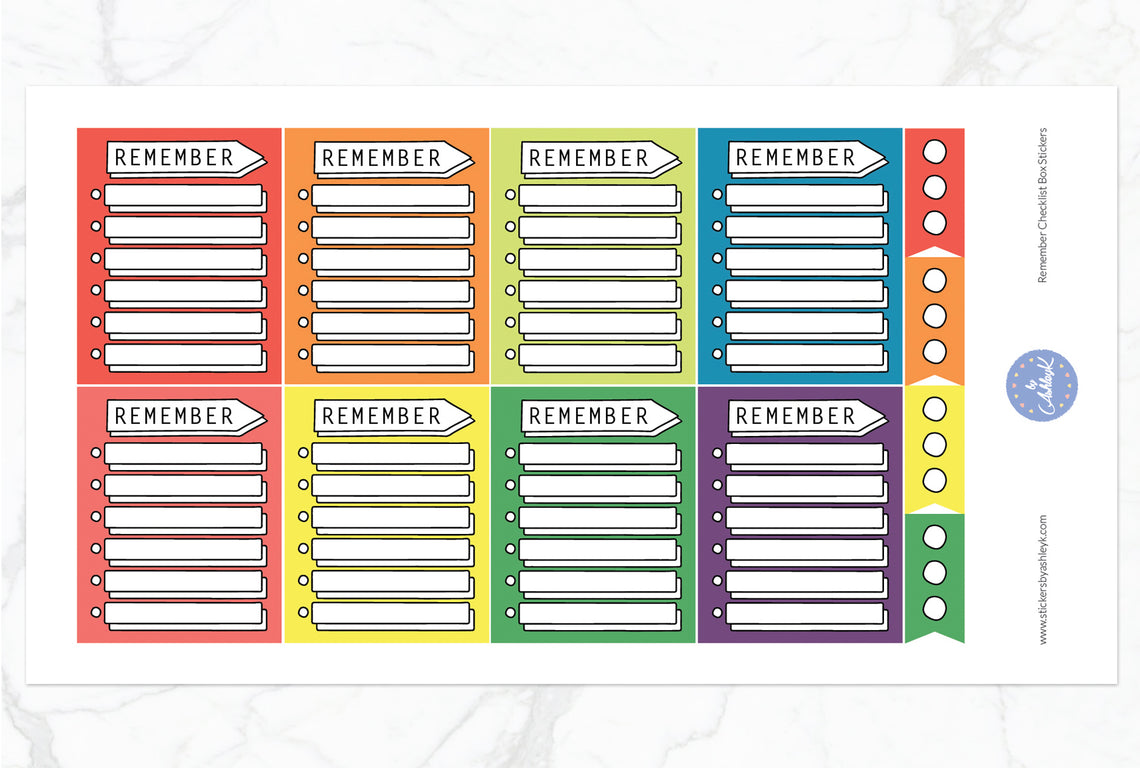Remember Checklist Box Stickers - Pastel Rainbow