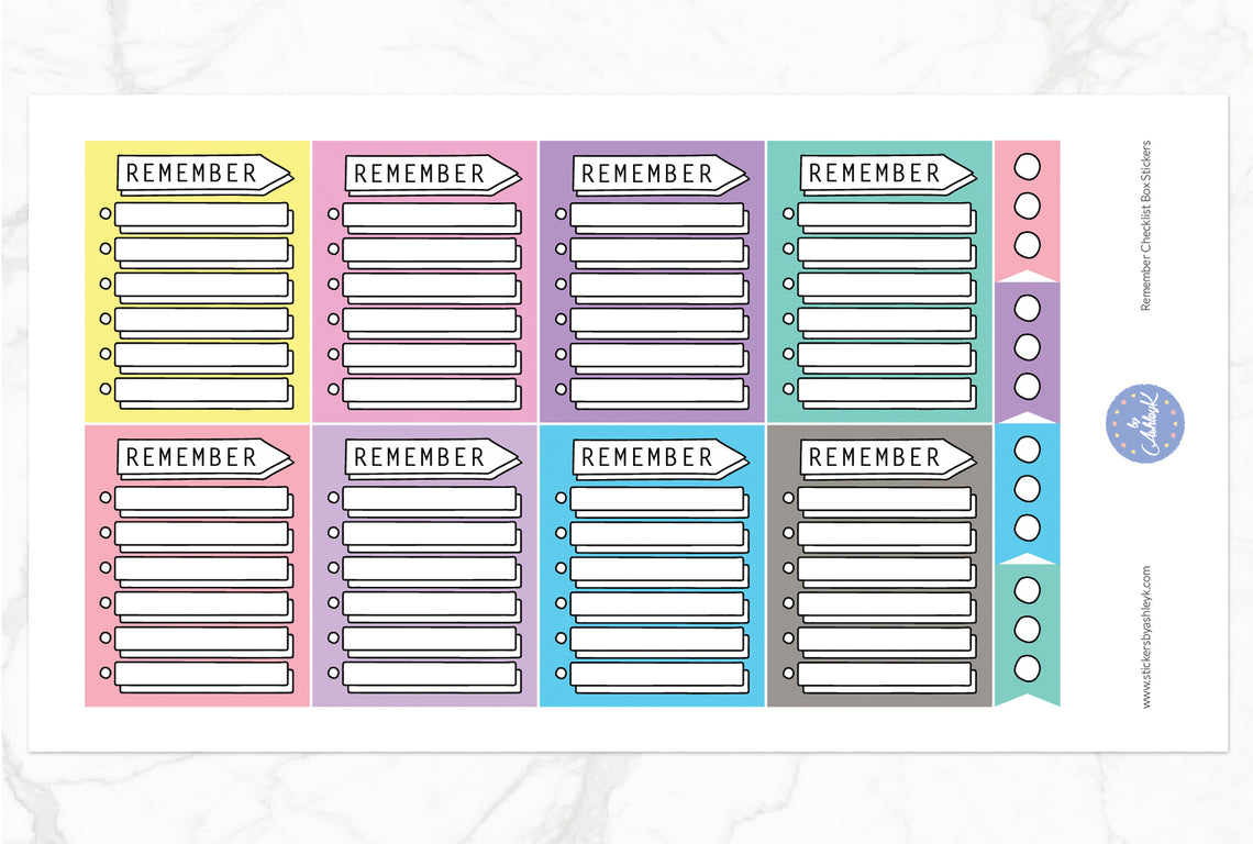 Remember Checklist Box Stickers - Pastel
