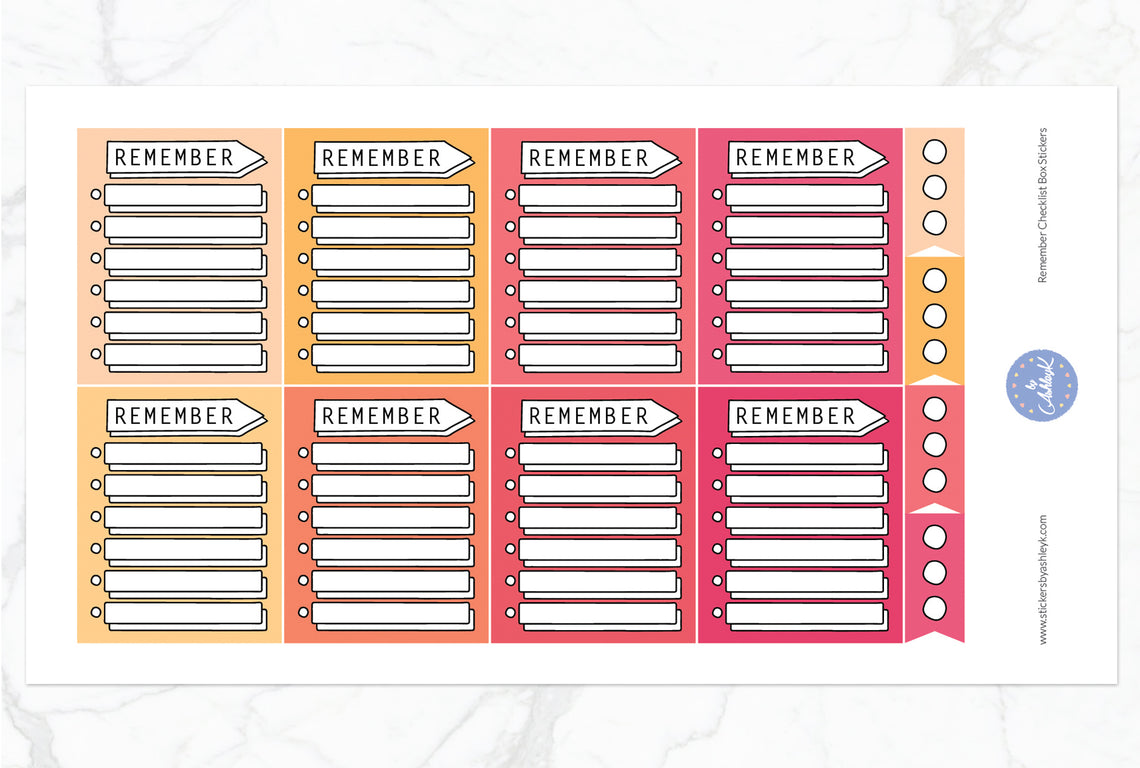 Remember Checklist Box Stickers - Peach