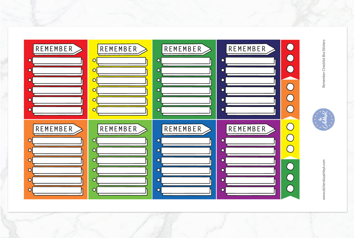 Remember Checklist Box Stickers - Rainbow