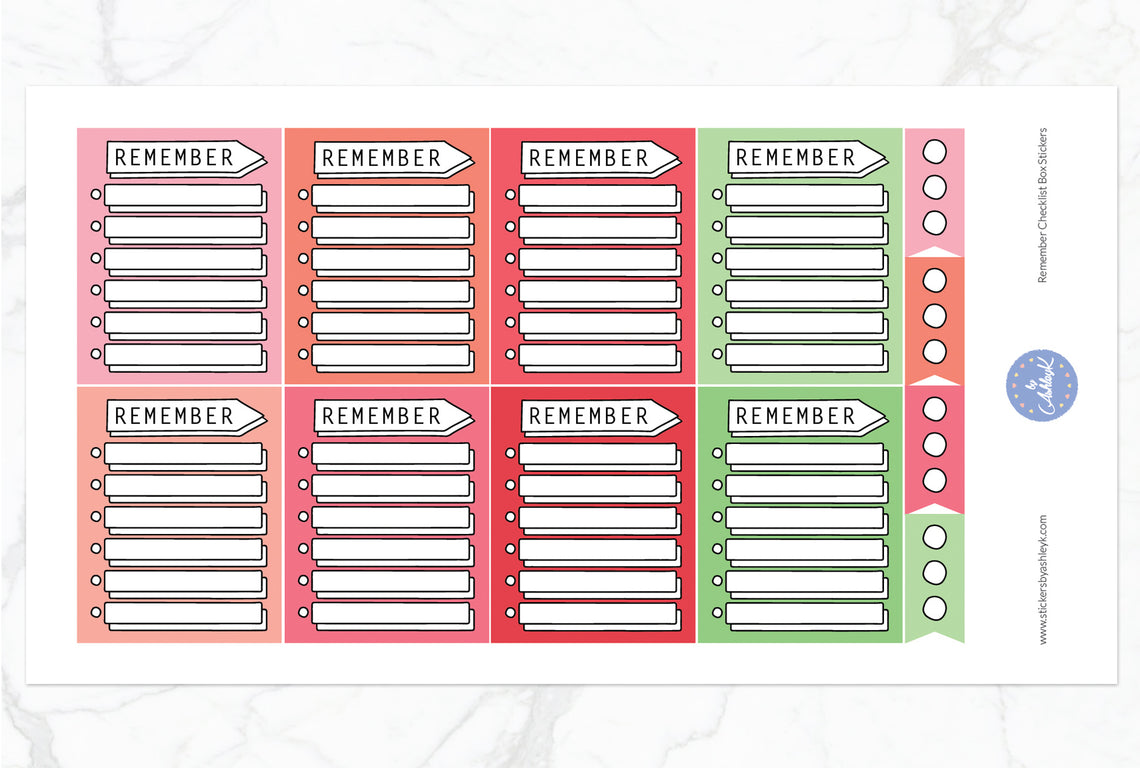 Remember Checklist Box Stickers - Strawberry