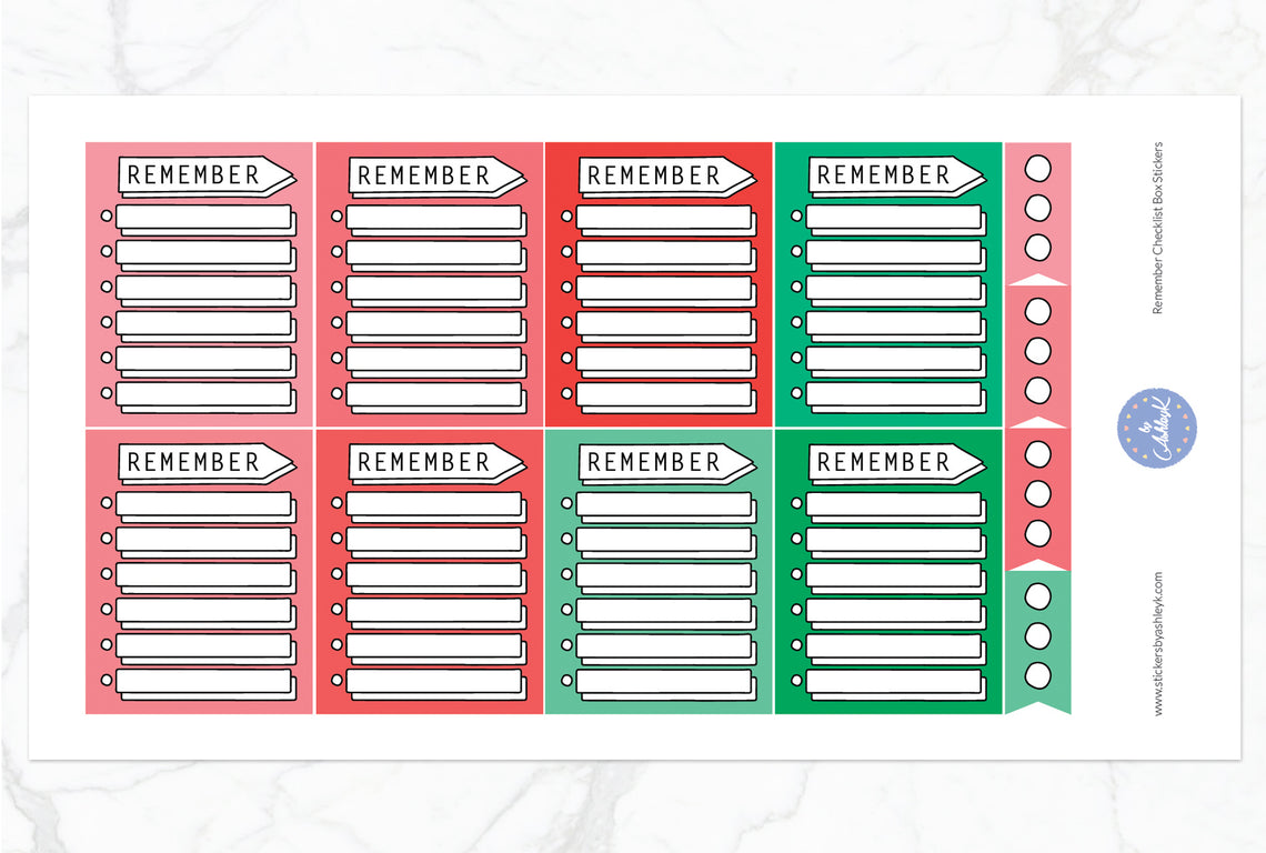 Remember Checklist Box Stickers - Watermelon