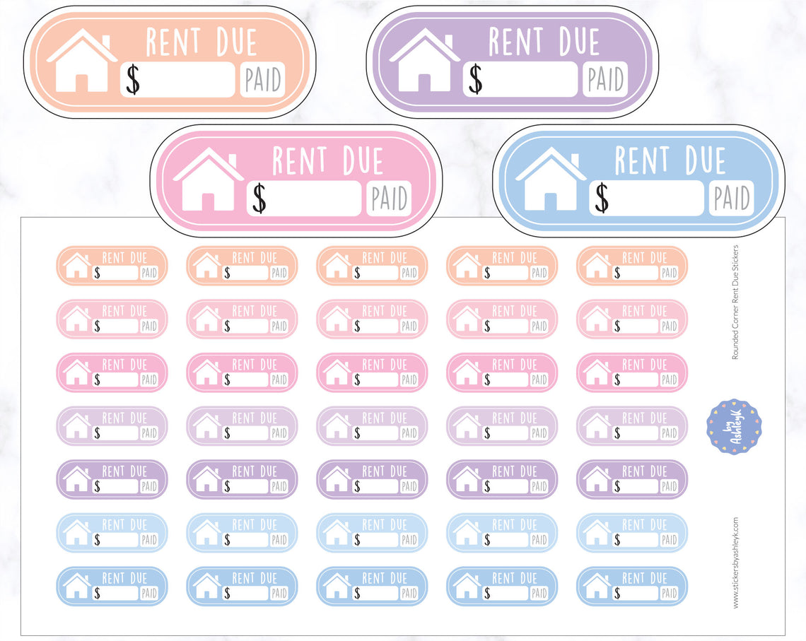 Rent Due Rounded Corner Planner Stickers
