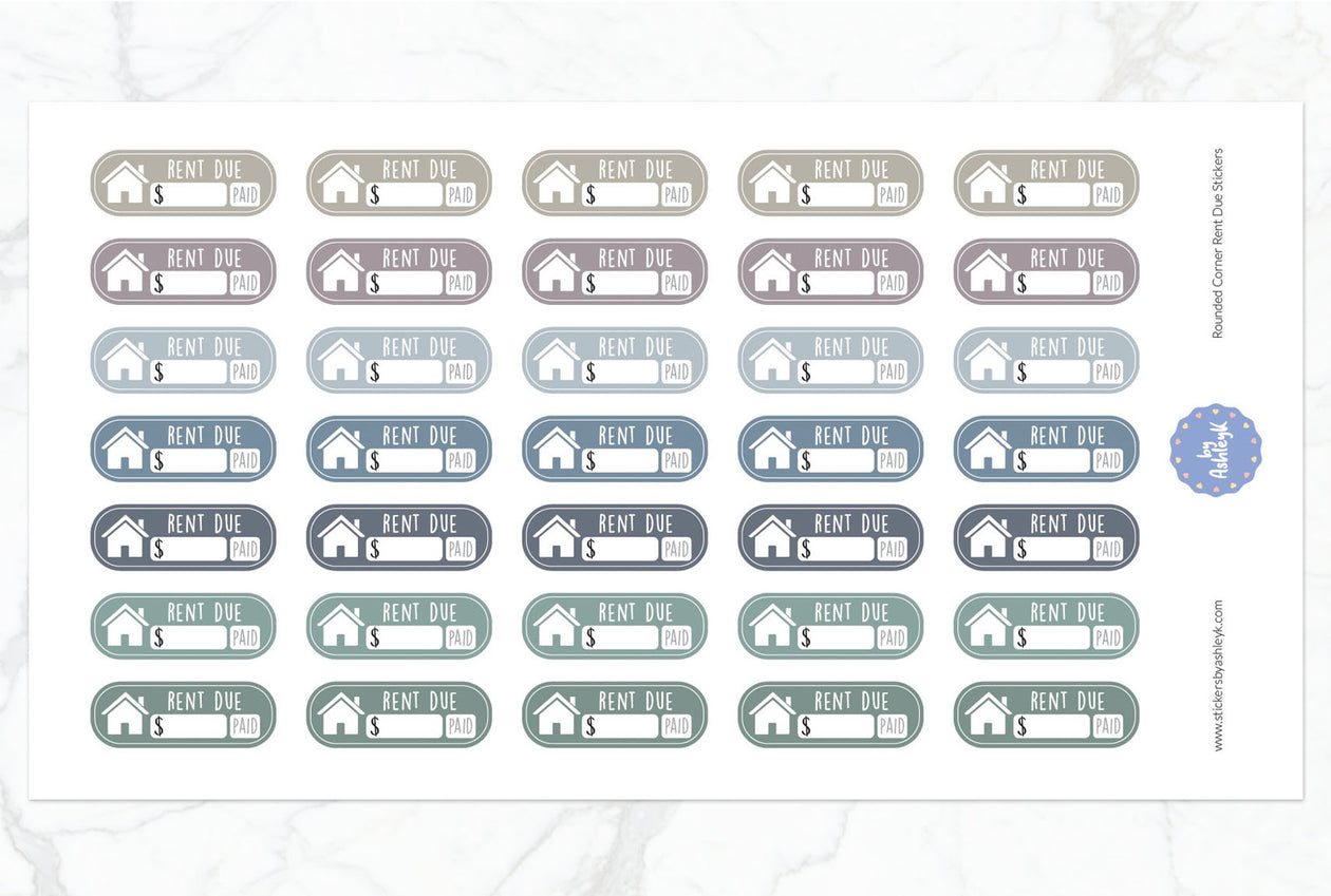 Rent Due Rounded Corner Planner Stickers - Modern Neutral