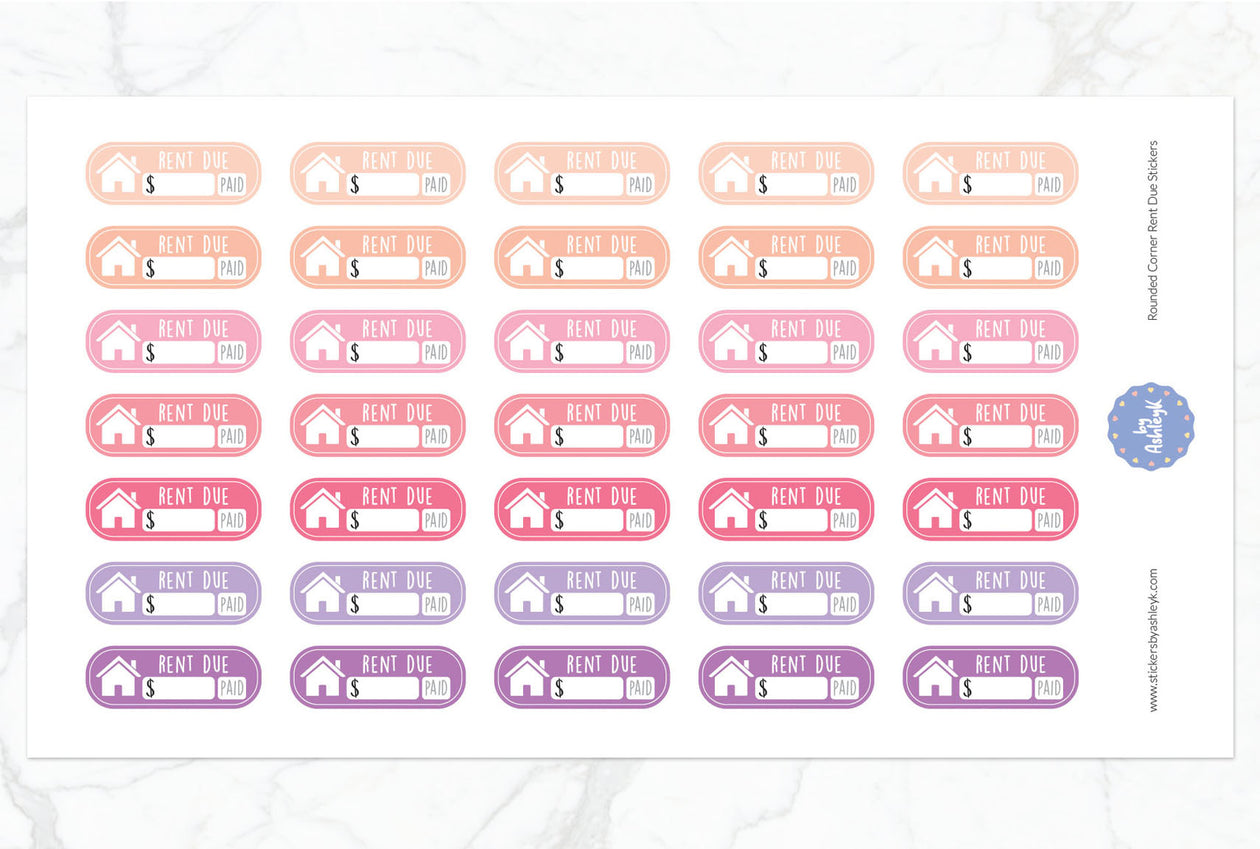 Rent Due Rounded Corner Planner Stickers - Raspberry