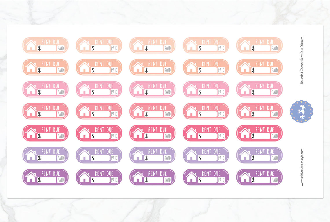 Rent Due Rounded Corner Planner Stickers - Raspberry