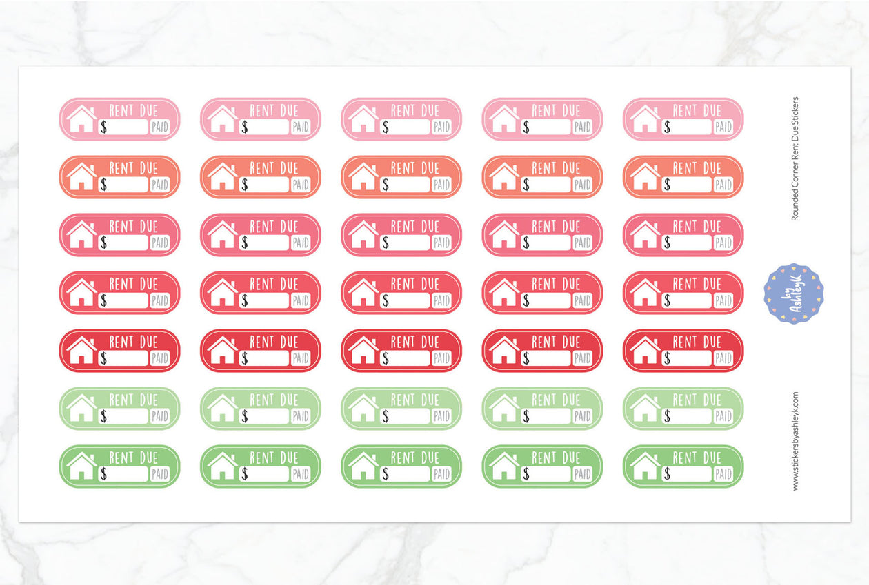 Rent Due Rounded Corner Planner Stickers - Strawberry