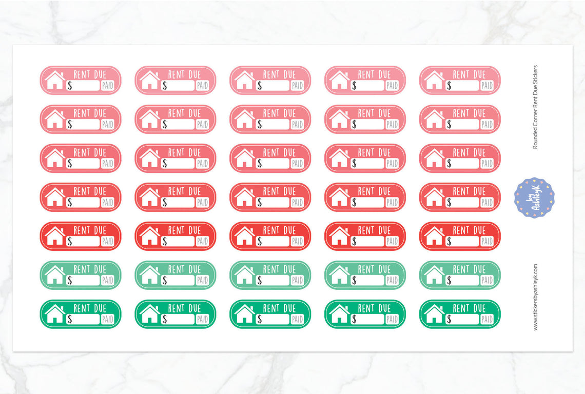 Rent Due Rounded Corner Planner Stickers - Watermelon