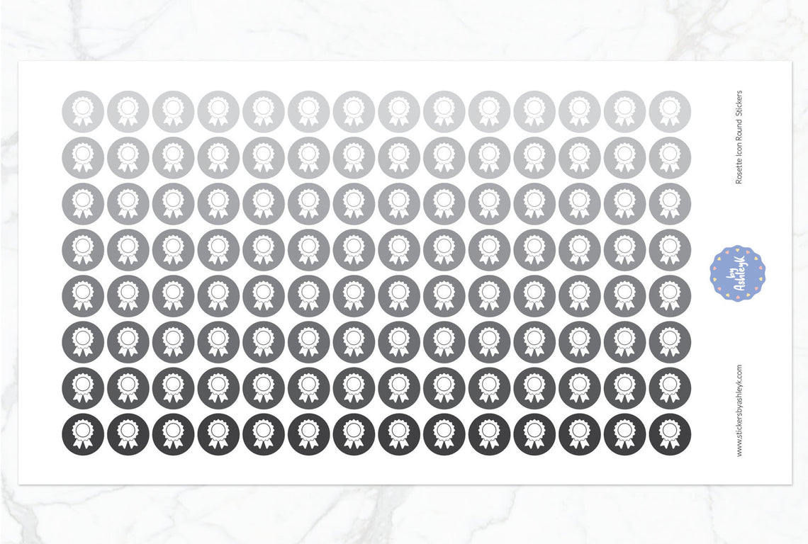 Rosette Icon Round Planner Stickers - Monochrome