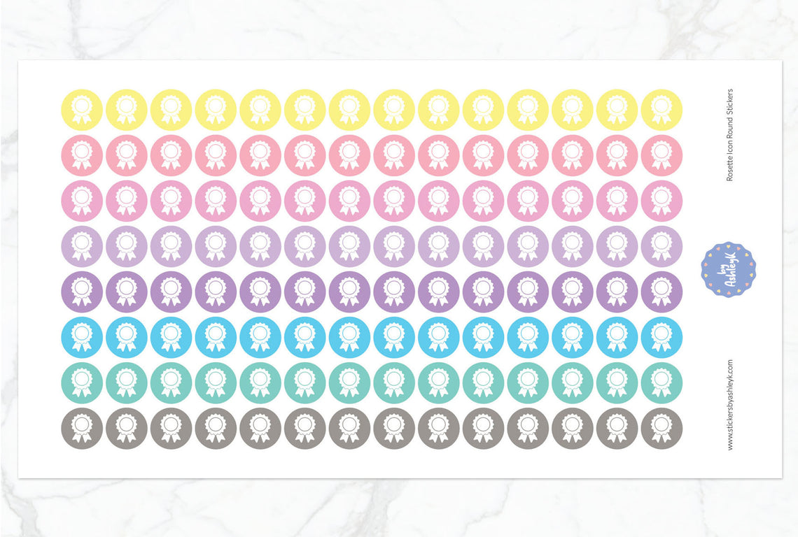 Rosette Icon Round Planner Stickers - Pastel