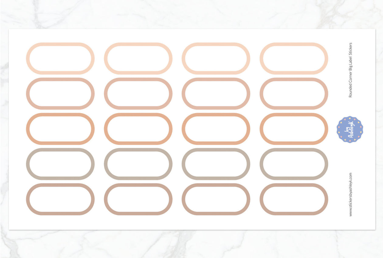 Rounded Corner Big Label Planner Stickers - Beige Neutral