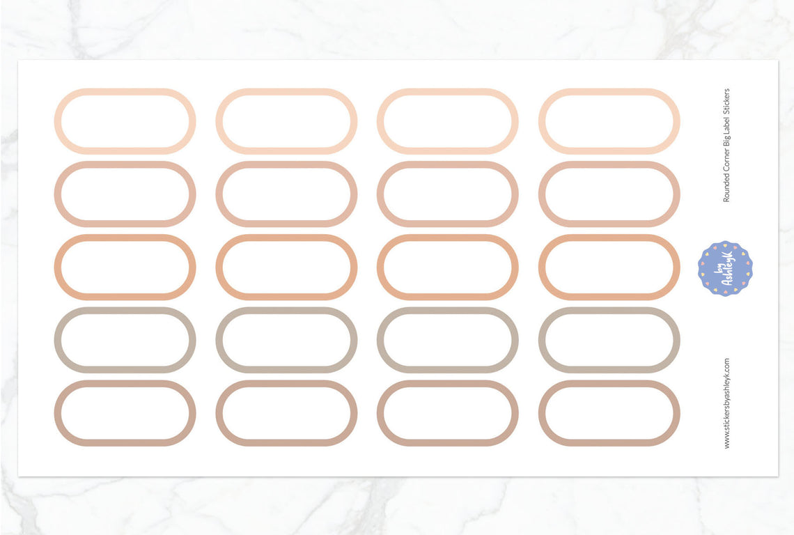 Rounded Corner Big Label Planner Stickers - Beige Neutral