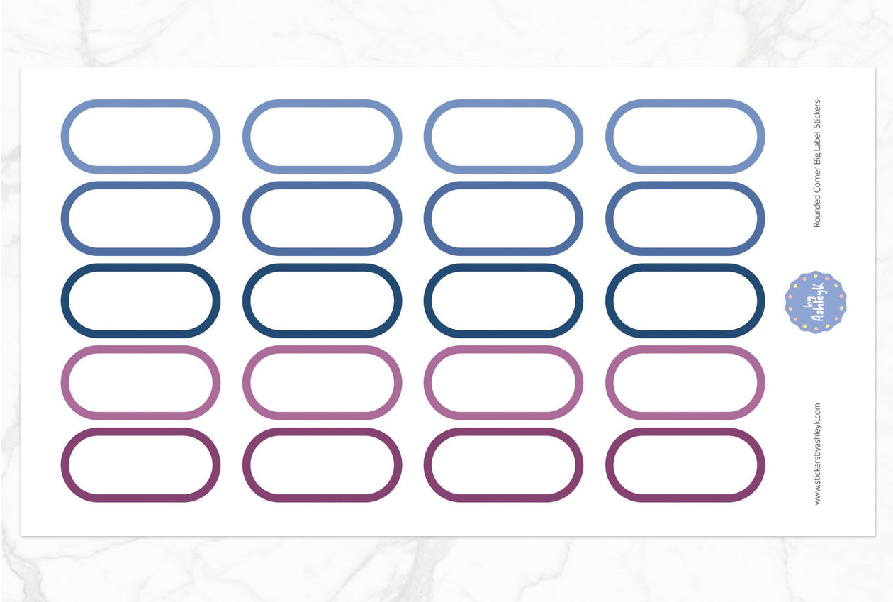 Rounded Corner Big Label Planner Stickers - Blueberry