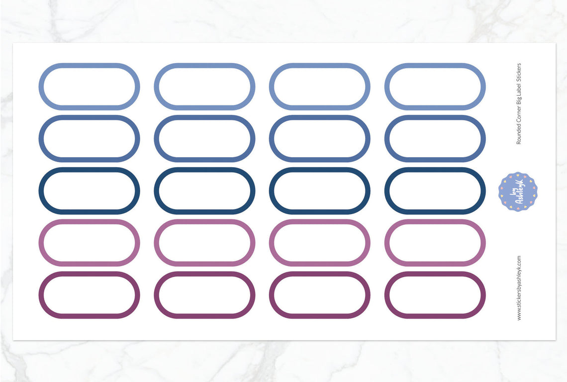 Rounded Corner Big Label Planner Stickers - Blueberry