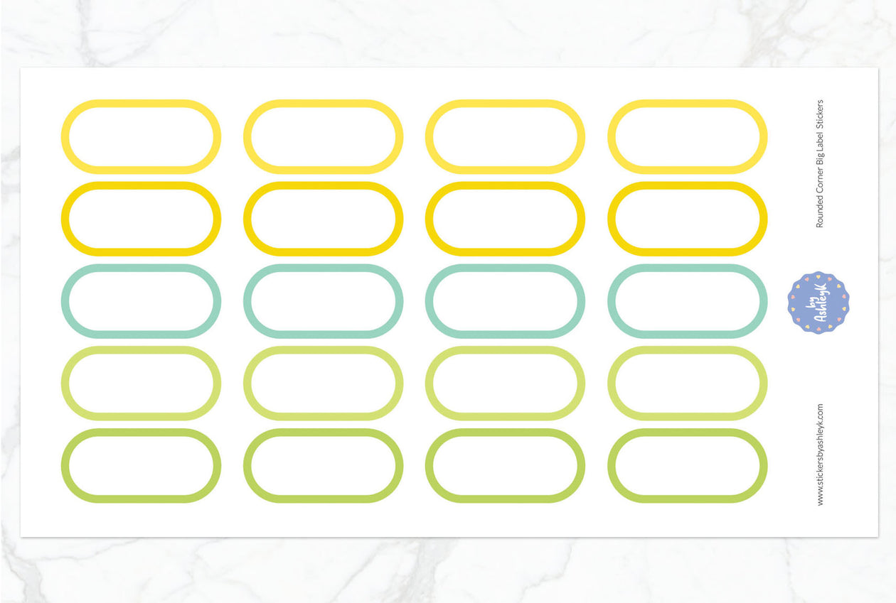 Rounded Corner Big Label Planner Stickers - Lemon&Lime