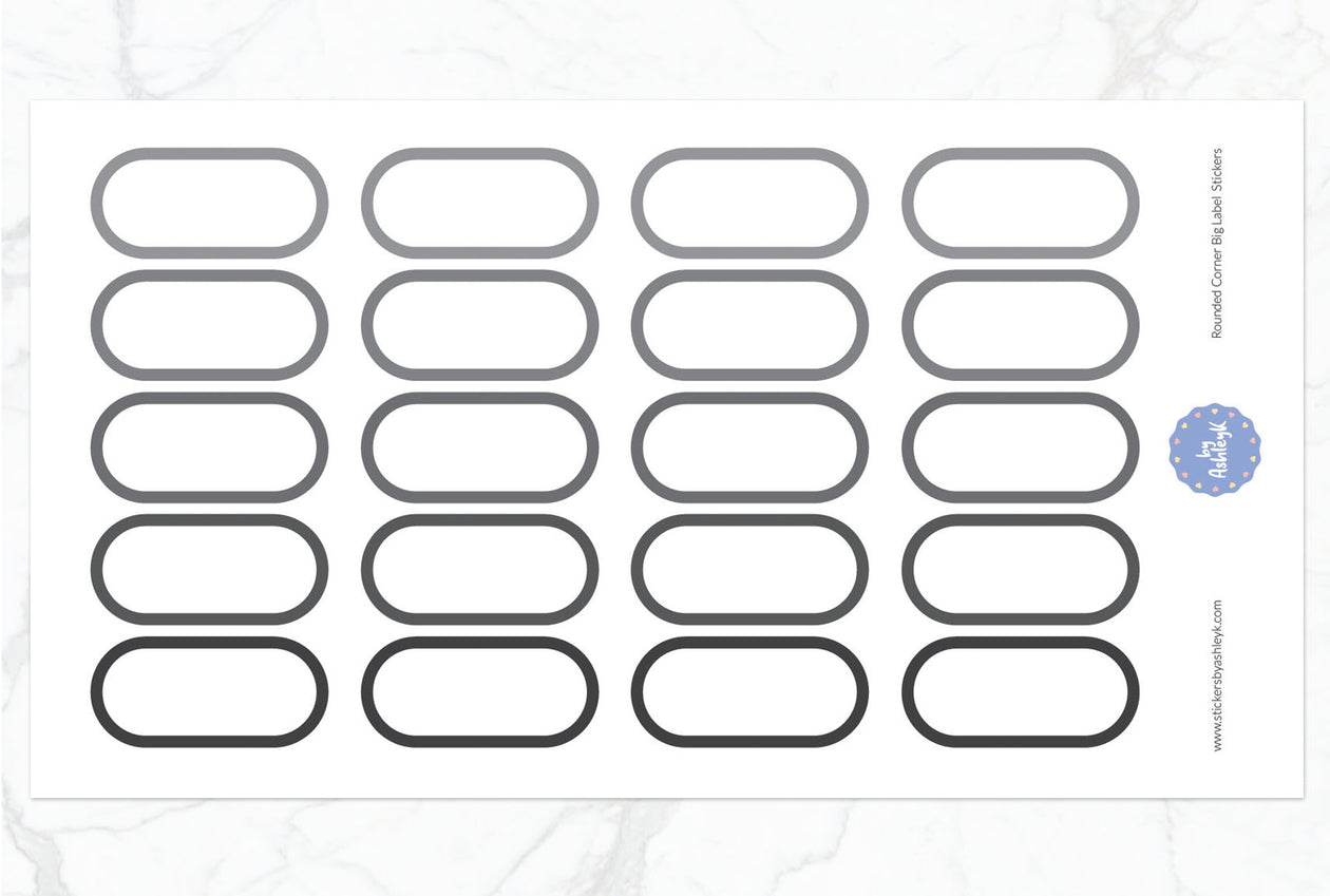 Rounded Corner Big Label Planner Stickers - Monochrome