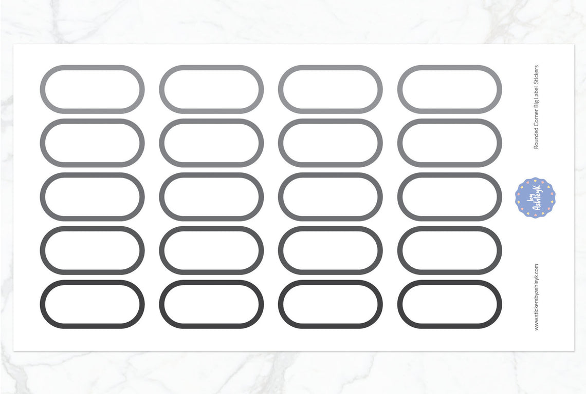 Rounded Corner Big Label Planner Stickers - Monochrome