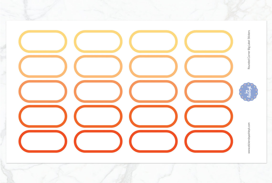 Rounded Corner Big Label Planner Stickers - Orange