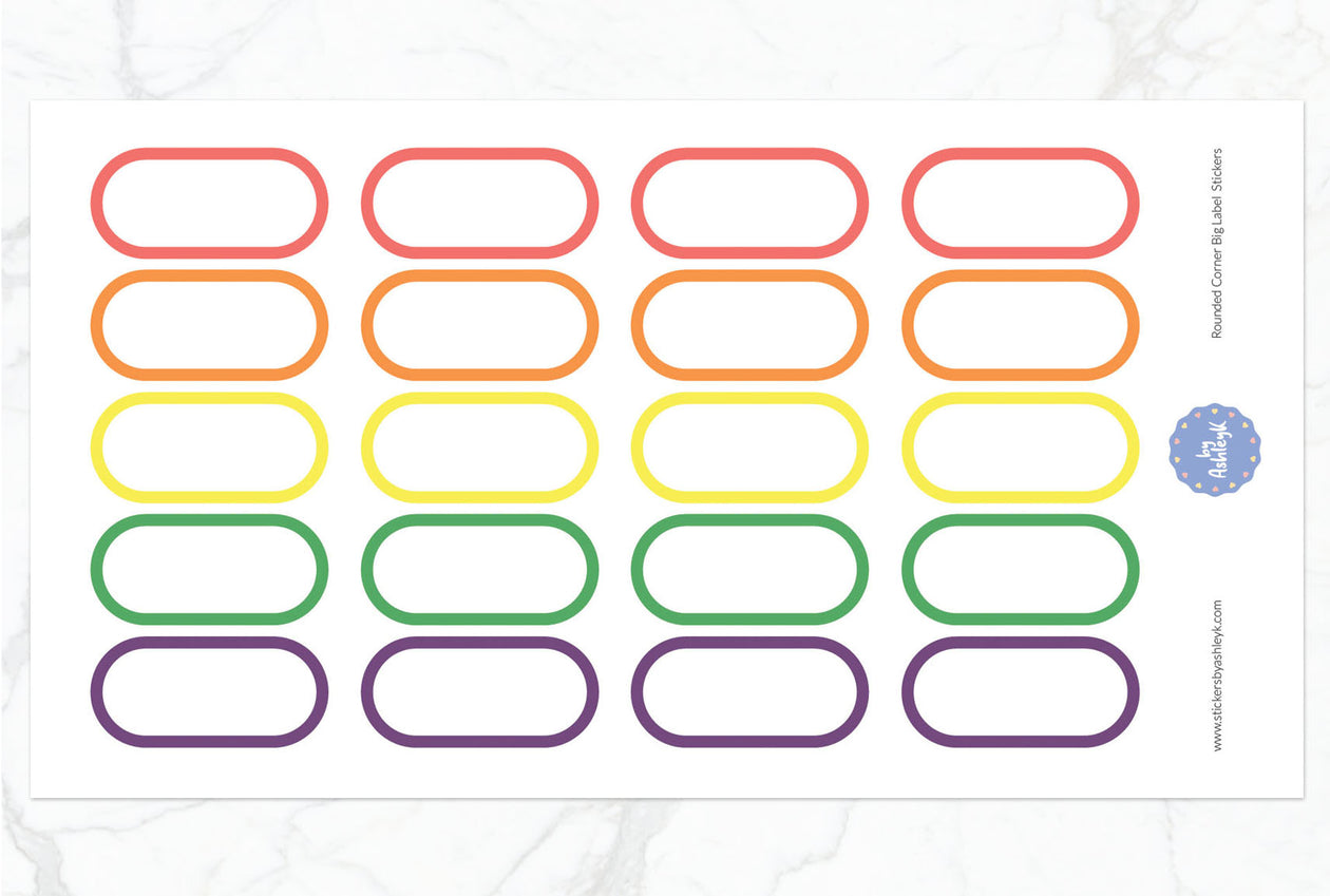 Rounded Corner Big Label Planner Stickers - Pastel Rainbow