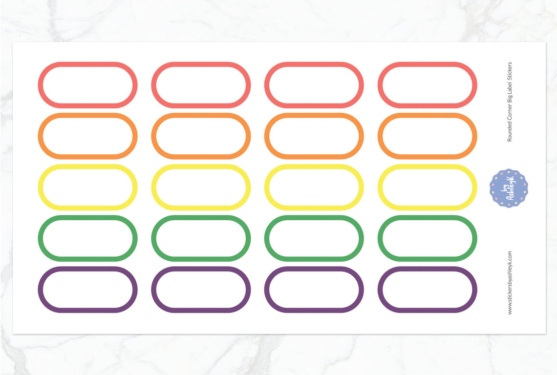 Rounded Corner Big Label Planner Stickers - Pastel Rainbow