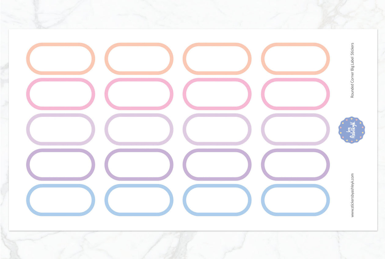 Rounded Corner Big Label Planner Stickers - Pastel Sunset