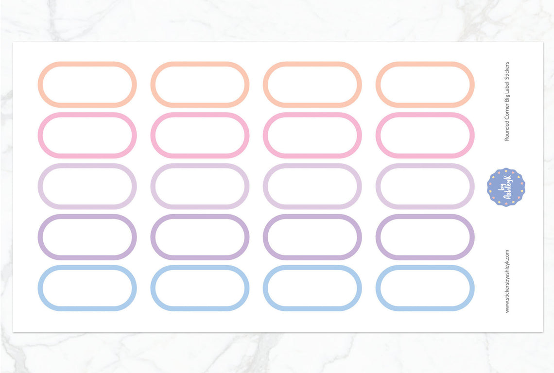 Rounded Corner Big Label Planner Stickers - Pastel Sunset