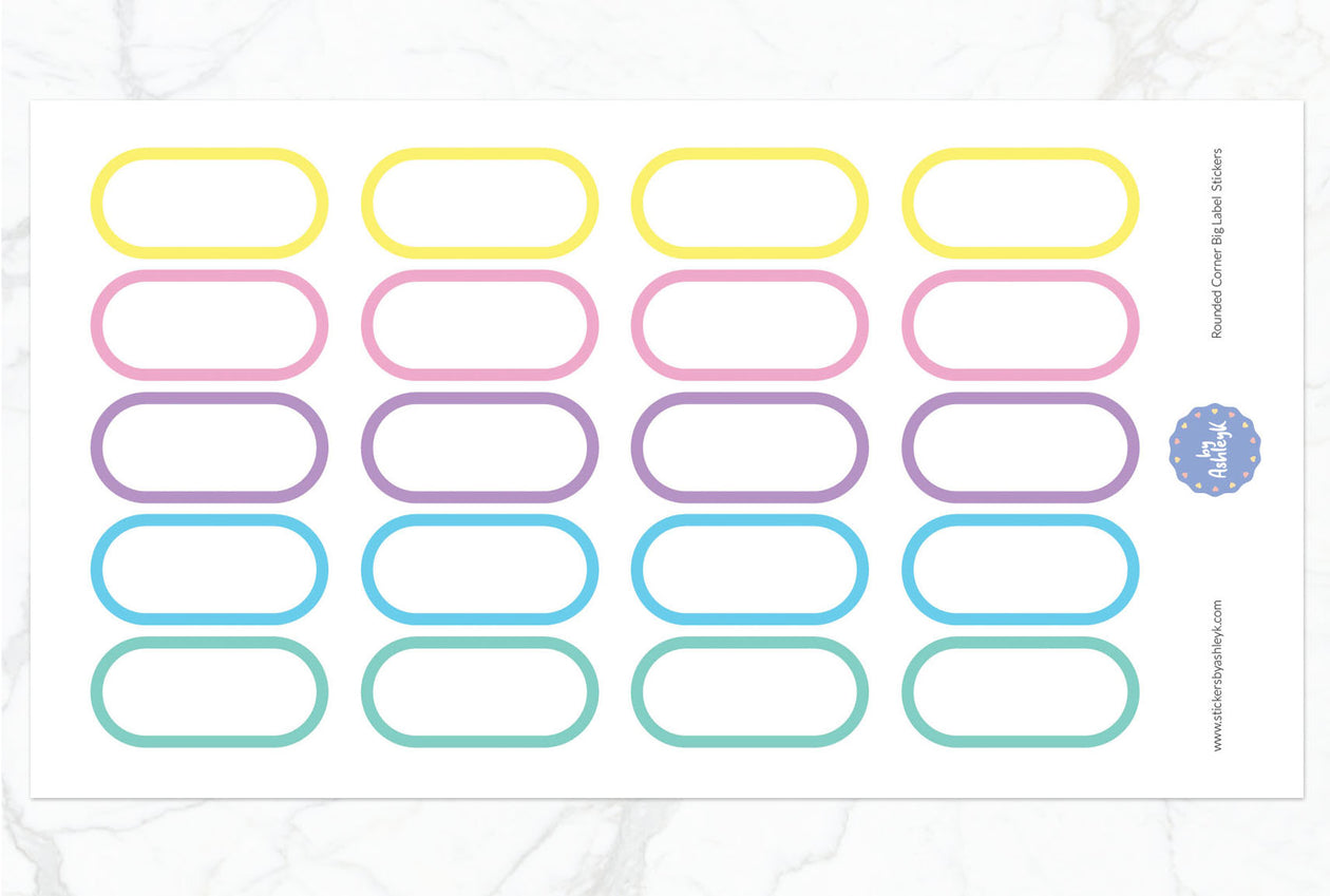 Rounded Corner Big Label Planner Stickers - Pastel