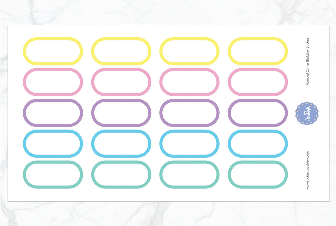 Rounded Corner Big Label Planner Stickers - Pastel