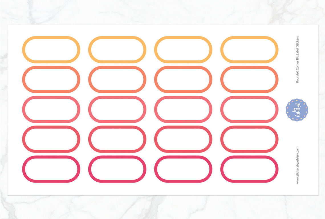 Rounded Corner Big Label Planner Stickers - Peach
